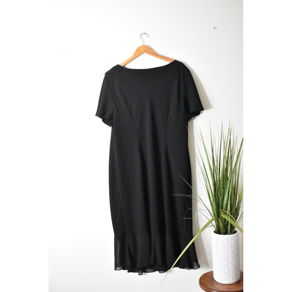 Dressbarn Woman Midi Dress Women 28 Black 90s Floral Embroidery Ruffle V-Neck - Picture 4 of 6